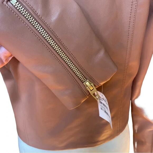 Blank NYC Moto Vegan Faux Leather Biker Motorcycle Jacket Camel Tan Size Medium - Picture 7 of 12